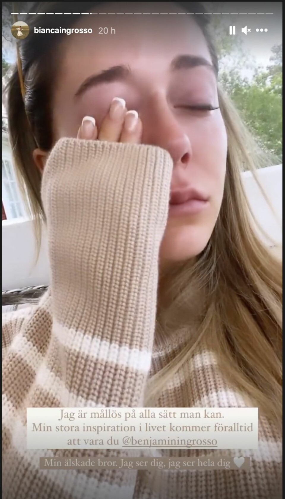 Bianca Ingrossos känslosamma reaktion på lillebror Benjamins sommarprat