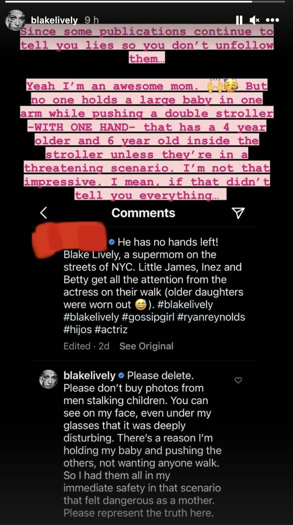 Blake Lively forsätter att ta striden. Blake Lively forsätter att ta striden.