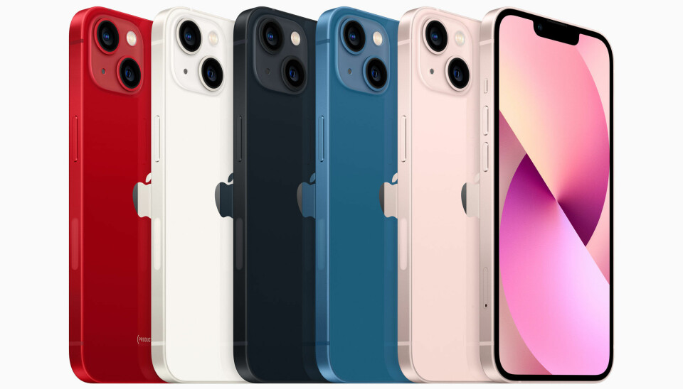 Nya iPhone 13 och iPhone 13 mini, finns i fem färger: röd, starlight, midnight, blå och rosa. Nya iPhone 13 och iPhone 13 mini, finns i fem färger: röd, starlight, midnight, blå och rosa.