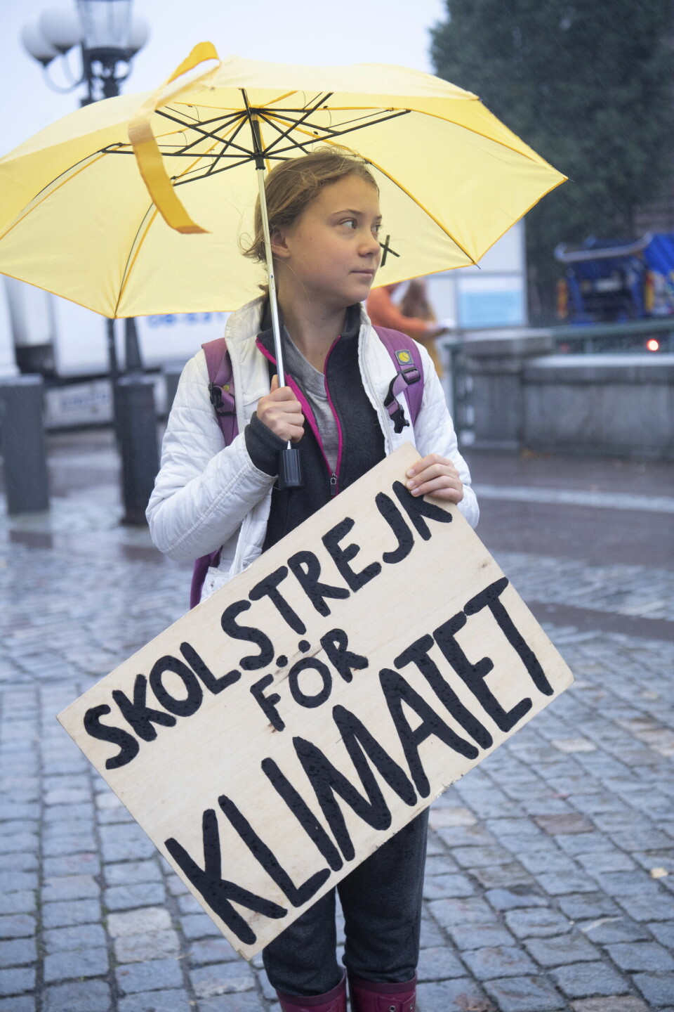 Greta Thunbergs handmålade skylt ”Skolstrejk för klimatet” har blivit klassisk. Greta Thunbergs handmålade skylt ”Skolstrejk för klimatet” har blivit klassisk.