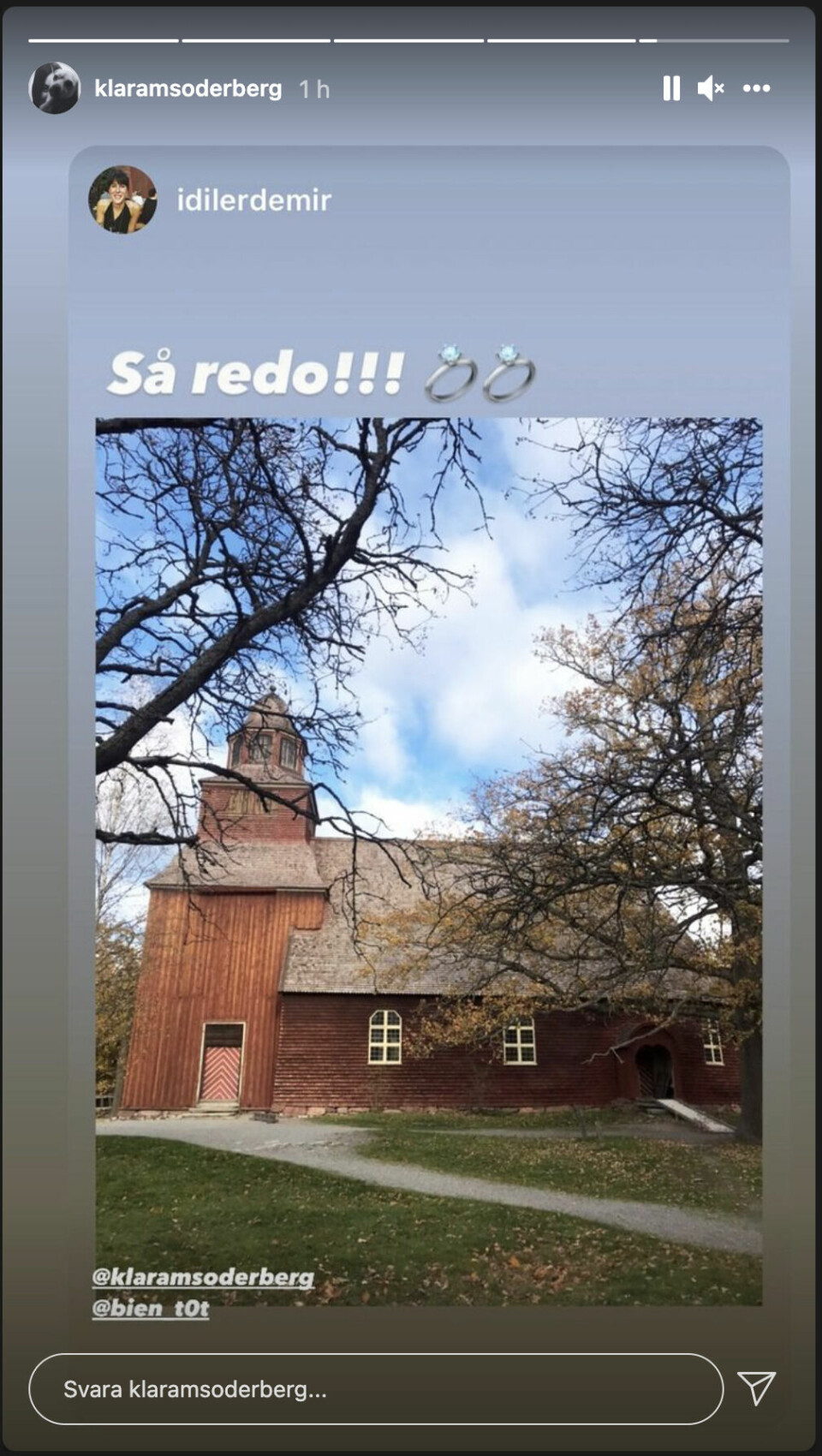 Kyrkan där Klara Söderberg och Michael Norberg Tot sa ”Ja” till varandra. Kyrkan där Klara Söderberg och Michael Norberg Tot sa ”Ja” till varandra.