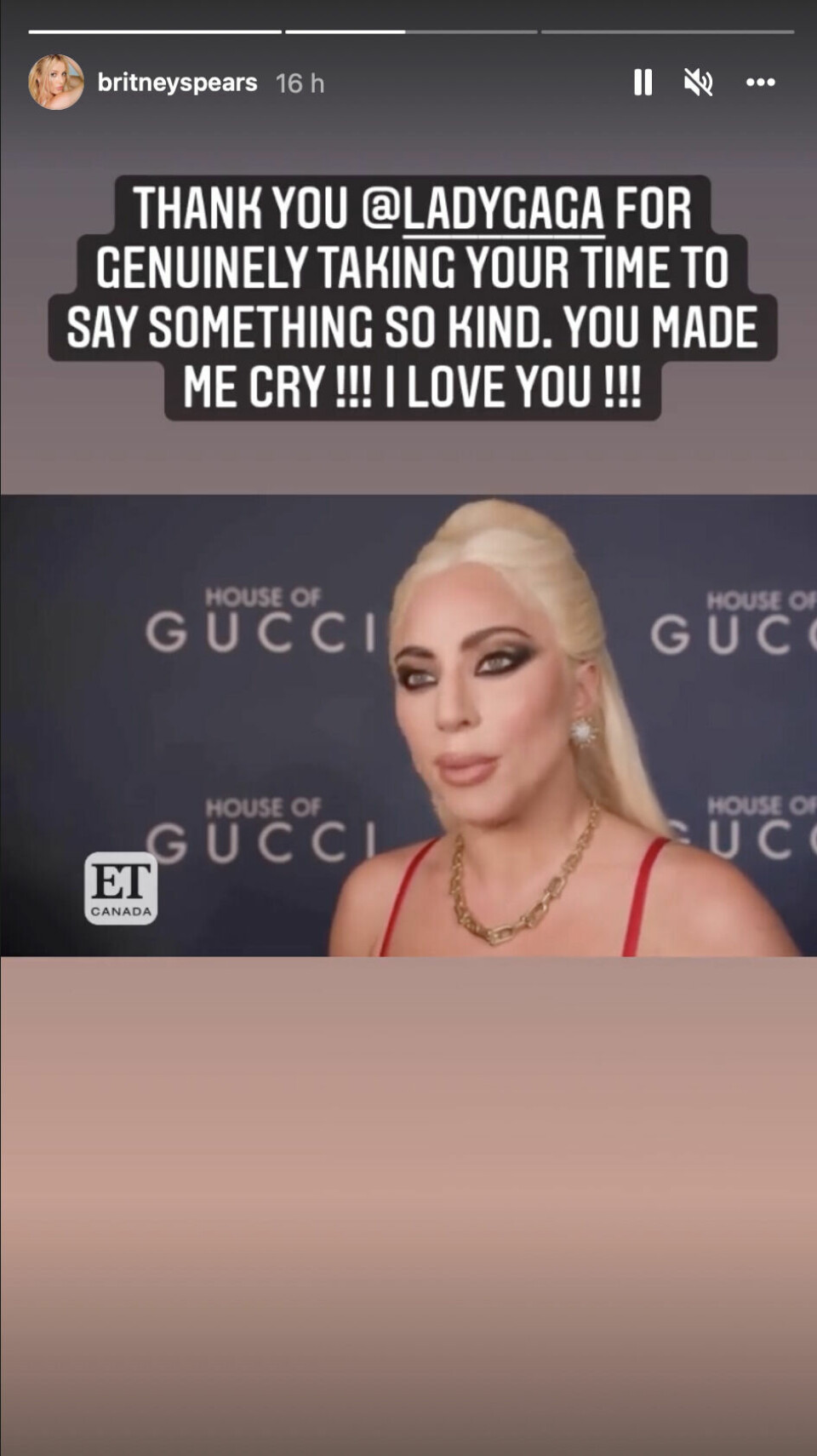 Britney Spears tackar Lady Gaga på Instagram story. Britney Spears tackar Lady Gaga på Instagram story.