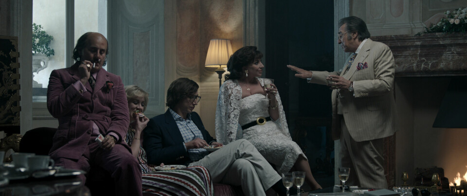 Al Pacino, Lady Gaga och Adam Driver i House of Gucci. Al Pacino, Lady Gaga och Adam Driver i House of Gucci.