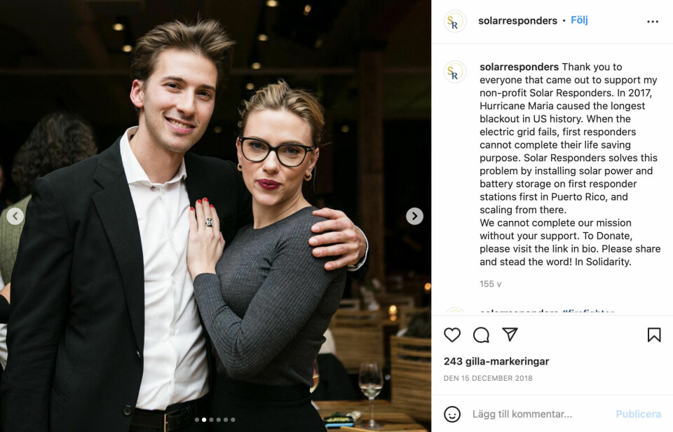 Scarlett Johansson medverkar i bildspel på Solar Responders Instagramkonto. Scarlett Johansson medverkar i bildspel på Solar Responders Instagramkonto.