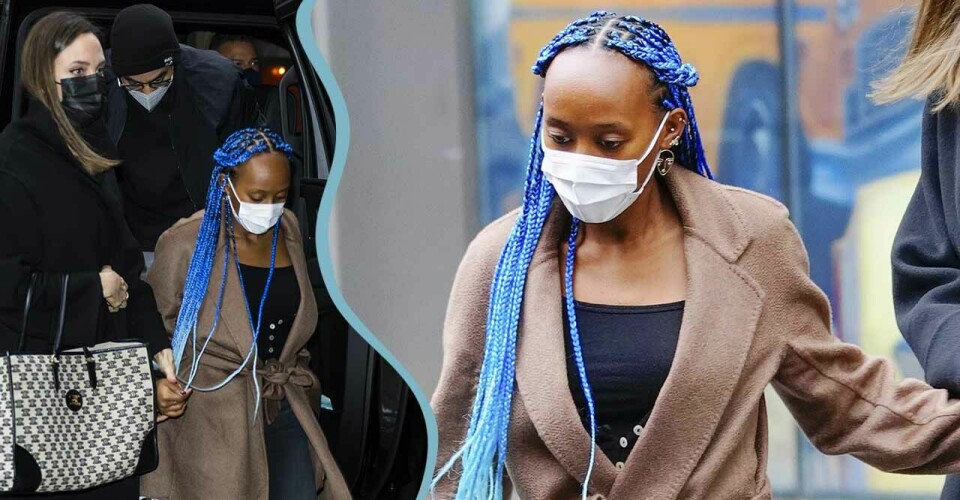 Zahara Jolie-Pitt rockar blå frisyr på stan med mamma Angelina