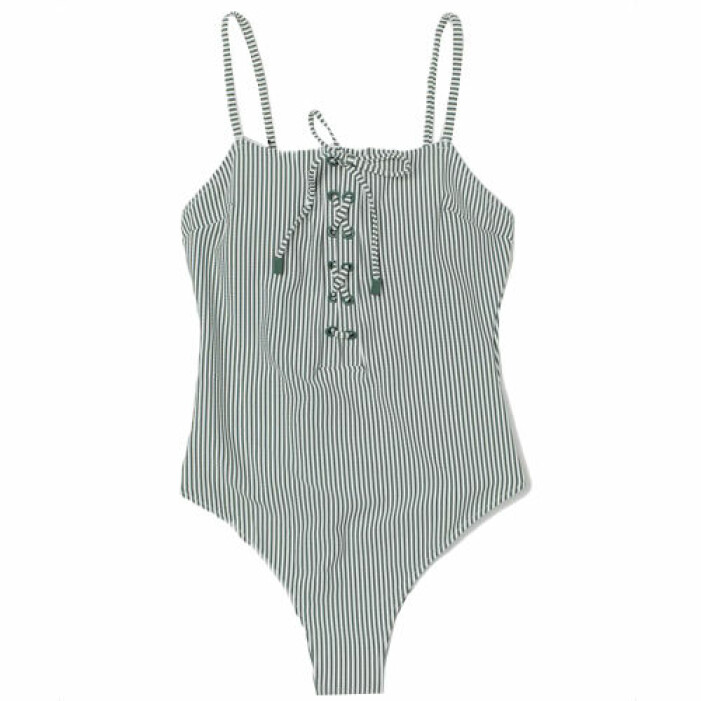 Grönrandig baddräkt med snörning från H&M.