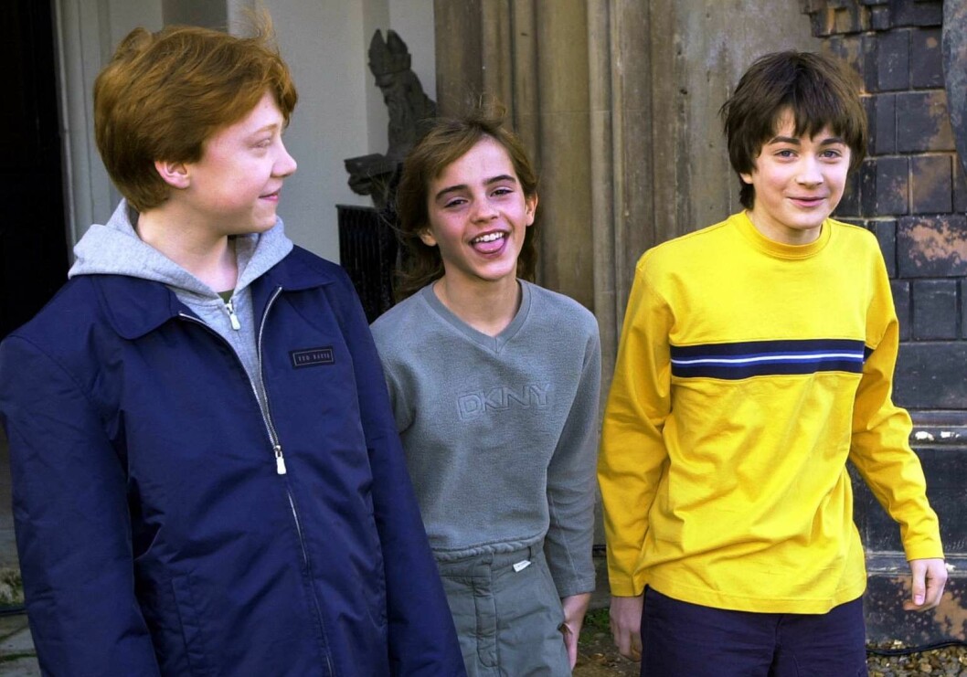 Skådisarna på premiären av ”Harry Potter och den flammande bägaren” år 2005. Rupert Grint, Emma Watson och Daniel Radcliffe från Harry Potter som barn