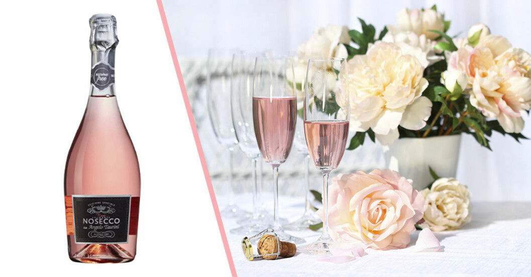 champagneglas med rosa bubbel
