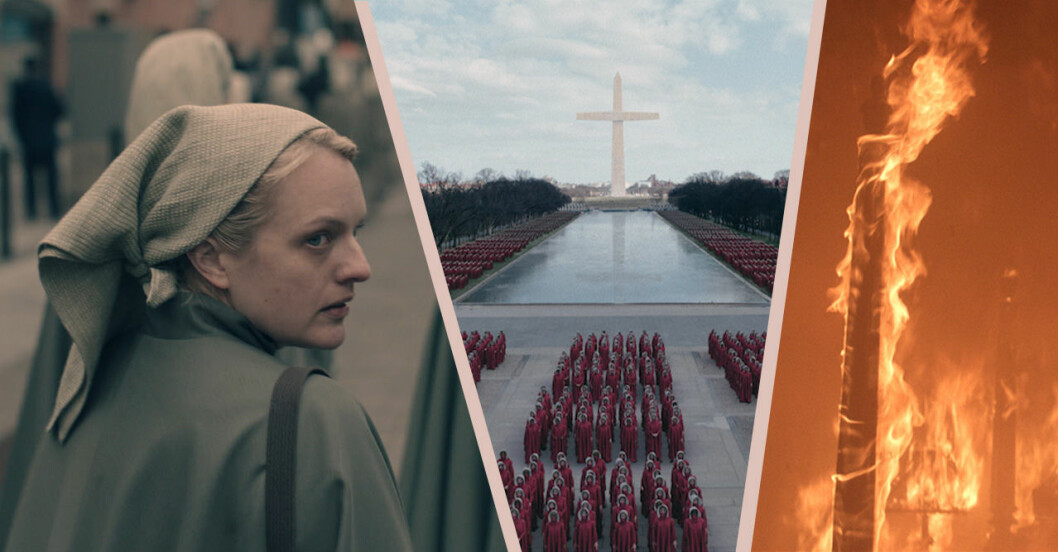 June klädd som en martha i säsong 3 av The Handmaids Tale.