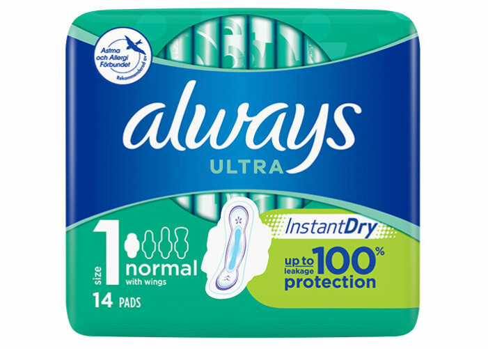 Du hittar My Fit tabellen på toppen av alla Always Ultra förpackningar.