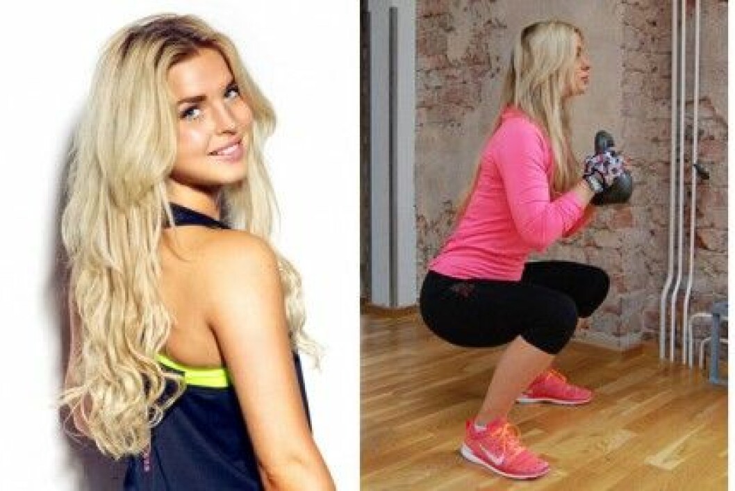 Amelie Håkansson gör squats med vikter.