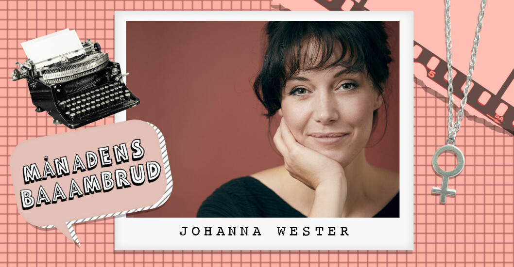 Johanna Wester som har skrivit boken Catfight om kvinnlig osämja jämte en kvinnosymbol och en skrivmaskin.