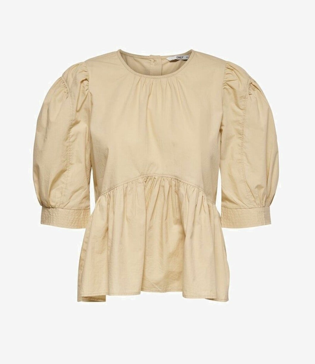 Beige blus med puffärm för dam till 2020