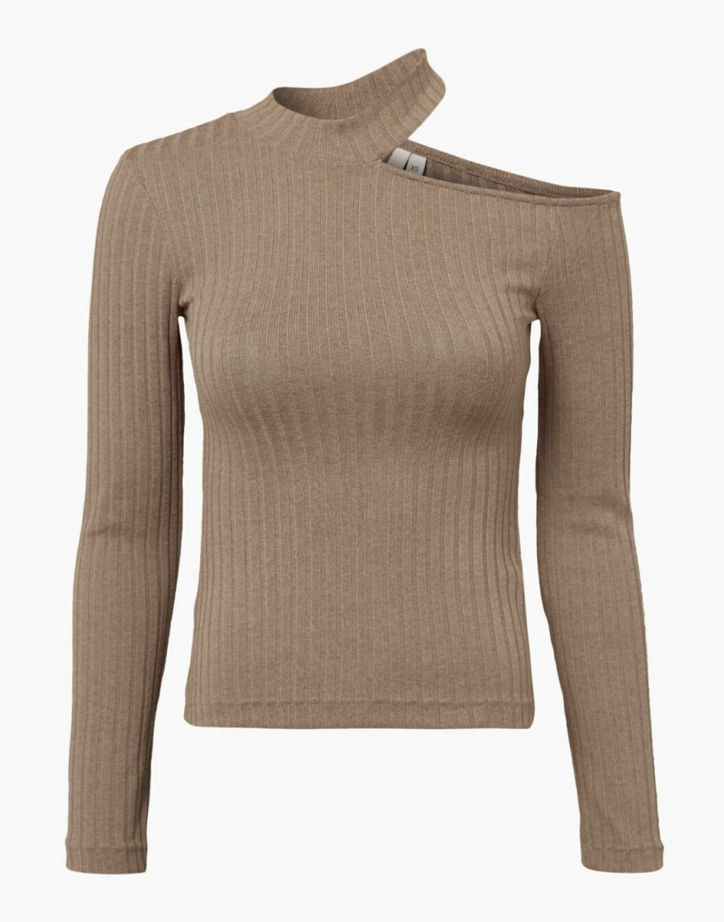 Beige ribbstickad topp med cut outs