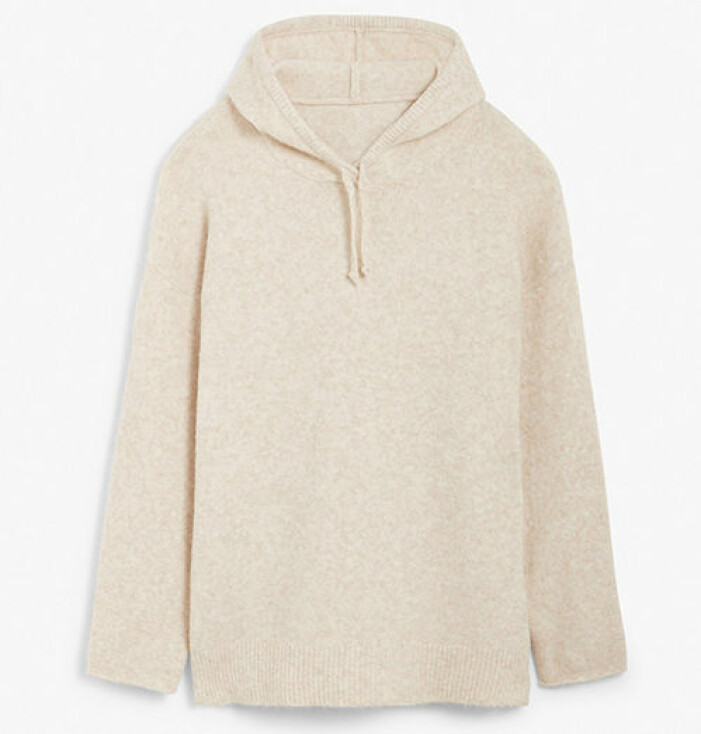 beige stickad tröja med luva till dam