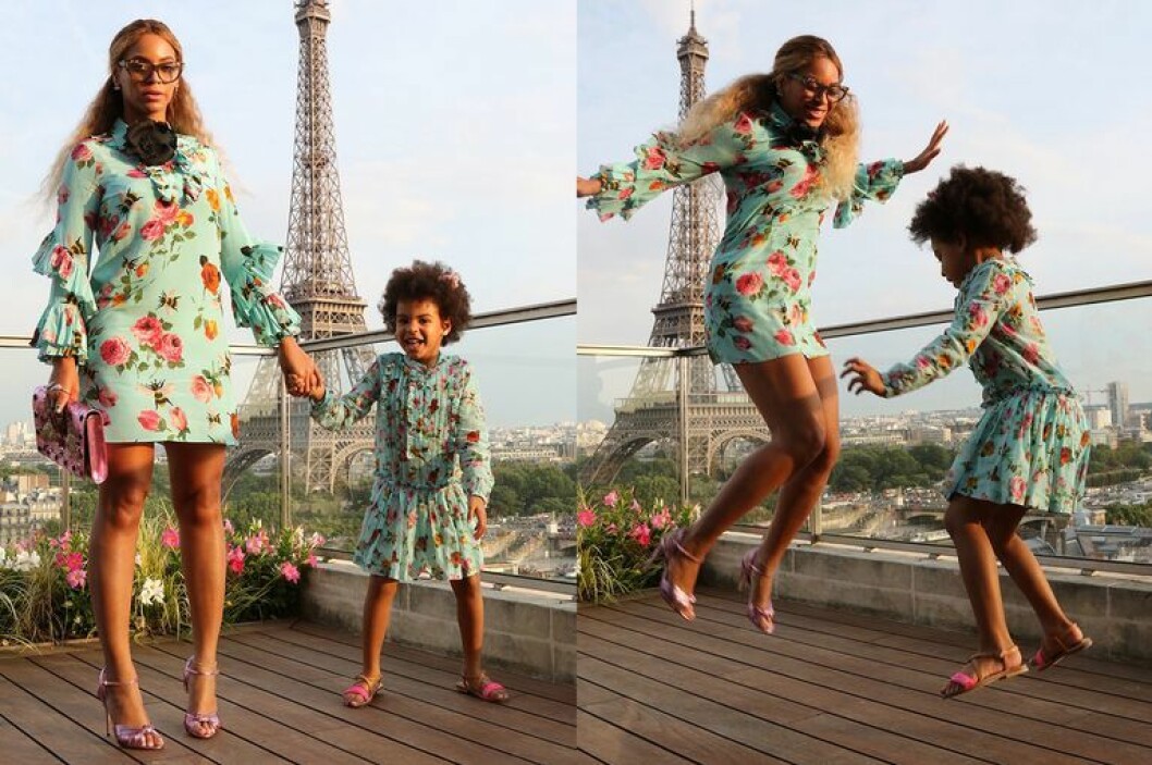 Beyonce och Blue Ivy framför Eiffeltornet