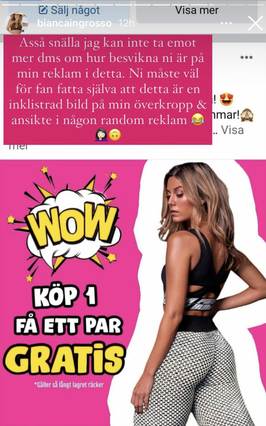 Bianca Ingrosso säger ifrån efter att ha fått kritik för en reklamannons som hon inte varit delaktig i. Bianca Ingrosso säger ifrån efter att ha fått kritik för en reklamannons som hon inte varit delaktig i.