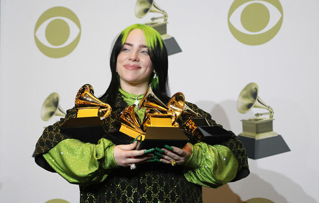 Billie Eilish vann fyra stora priser på Grammy Awards 2020. En bild på artisten Billie Eilish på Grammy Awards 2020.