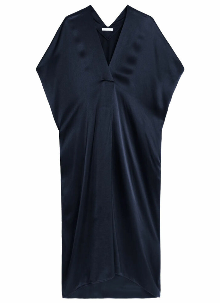 mörkblå klänning kaftan från arket