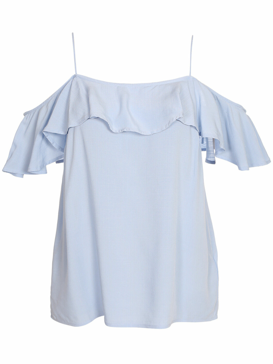 blå off shoulder blus
