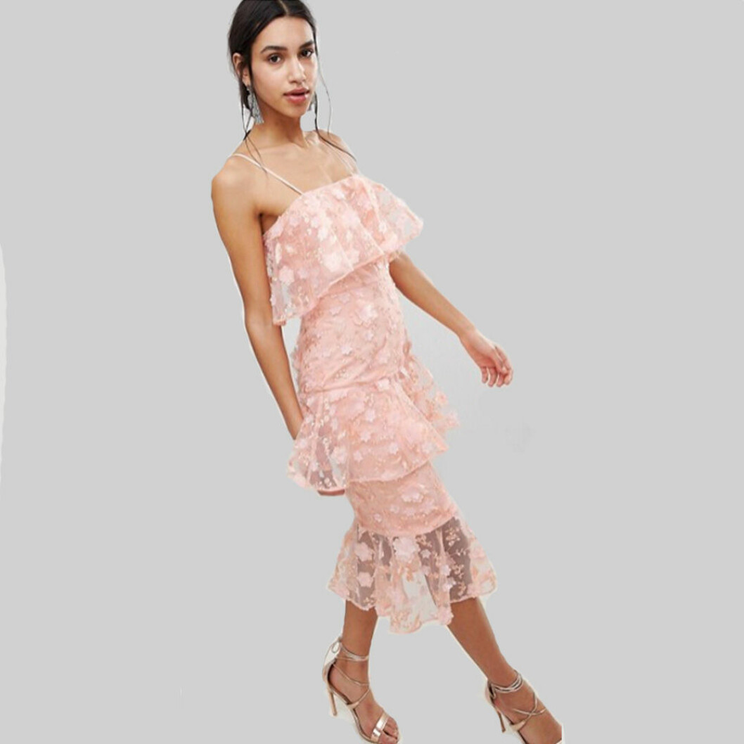 Asos design midiklänning med pennkjol i flera lager