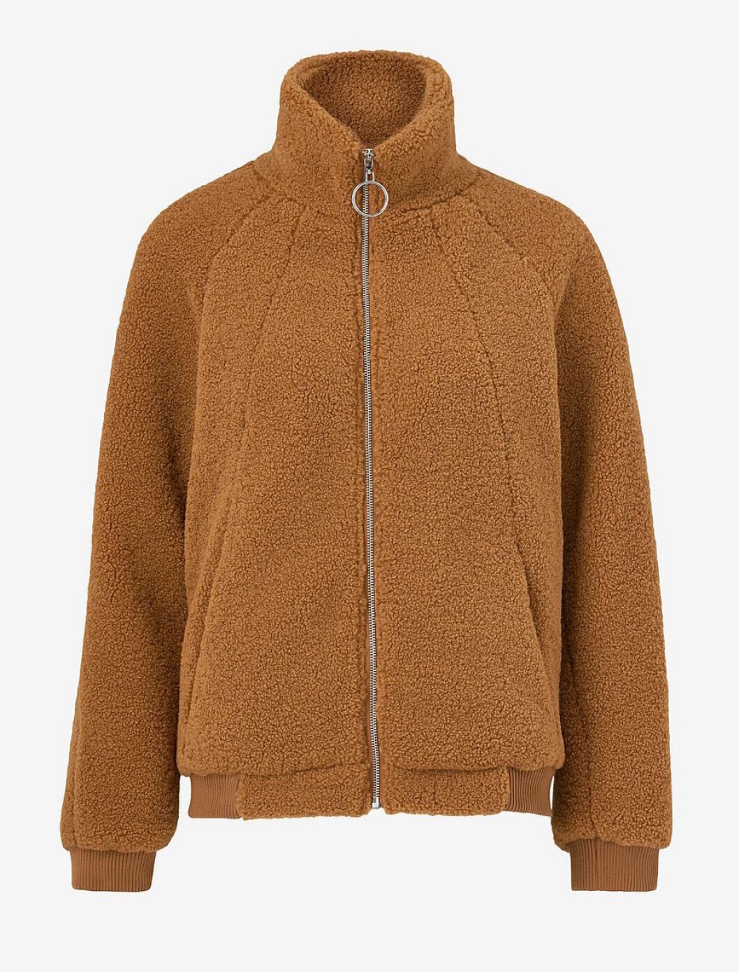 Brun teddyjacka för dam i kort modell till hösten 2019