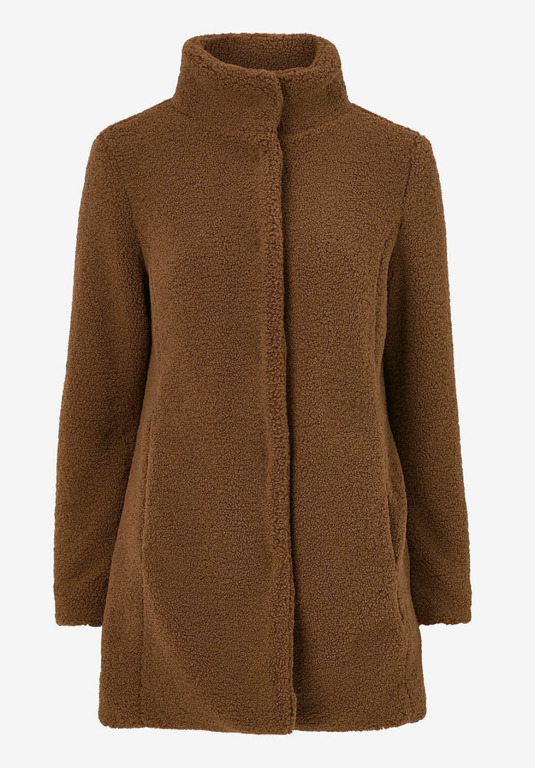 Brun teddyjacka med hög krage för dam till hösten 2019