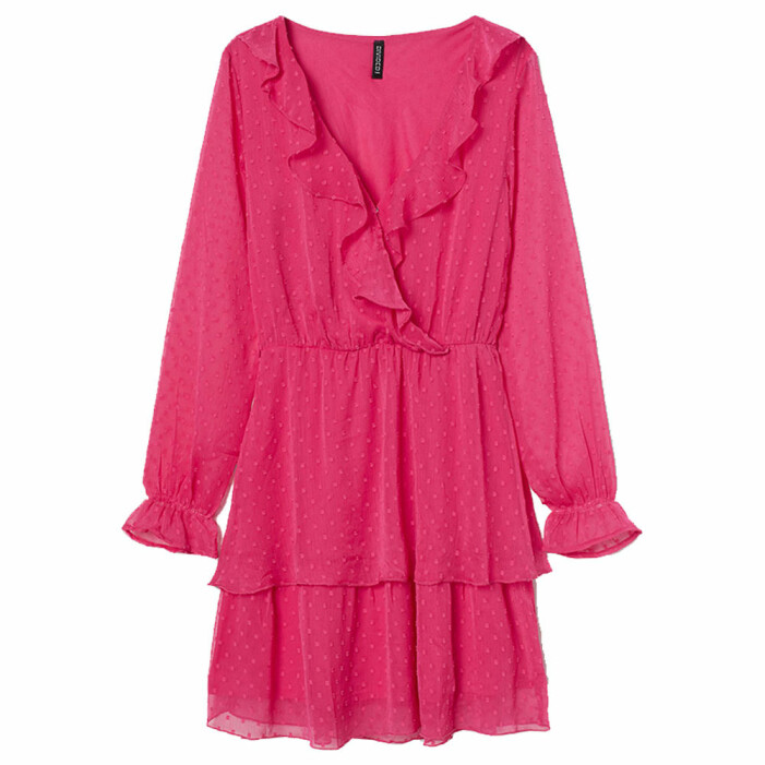 rosa chiffongklänning med volanger från H&M