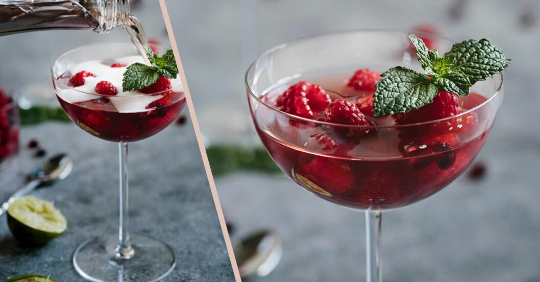 Fräschaste drinken innehåller champagne, hallon och granatäpple