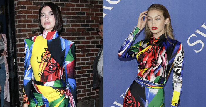 Dua Lipa och Gigi Hadid i likadana kläder.