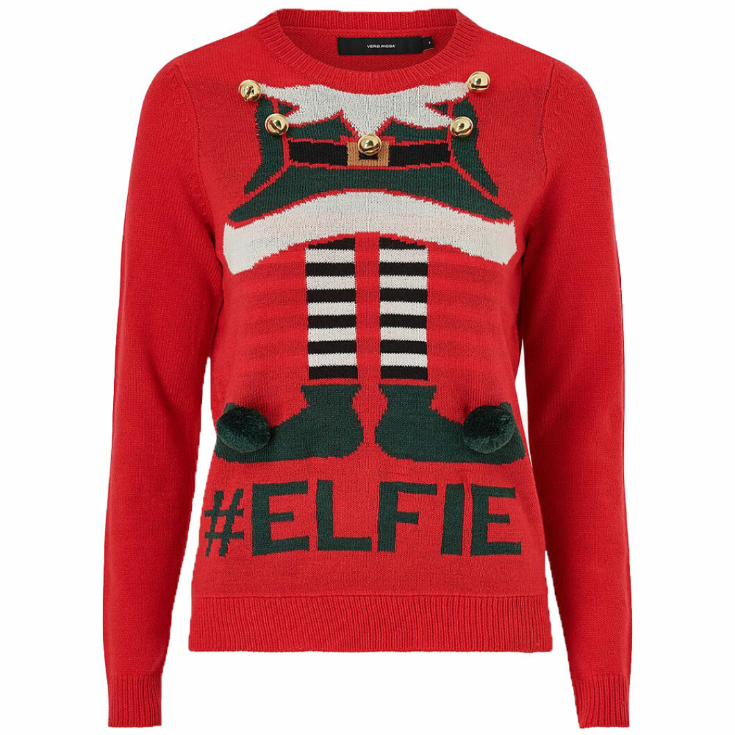 Röd jultröja med elf-motiv