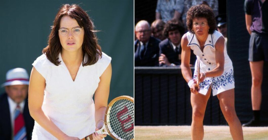 Emma Stone som Billie Jean King. Emma Stone och Billie Jean King.