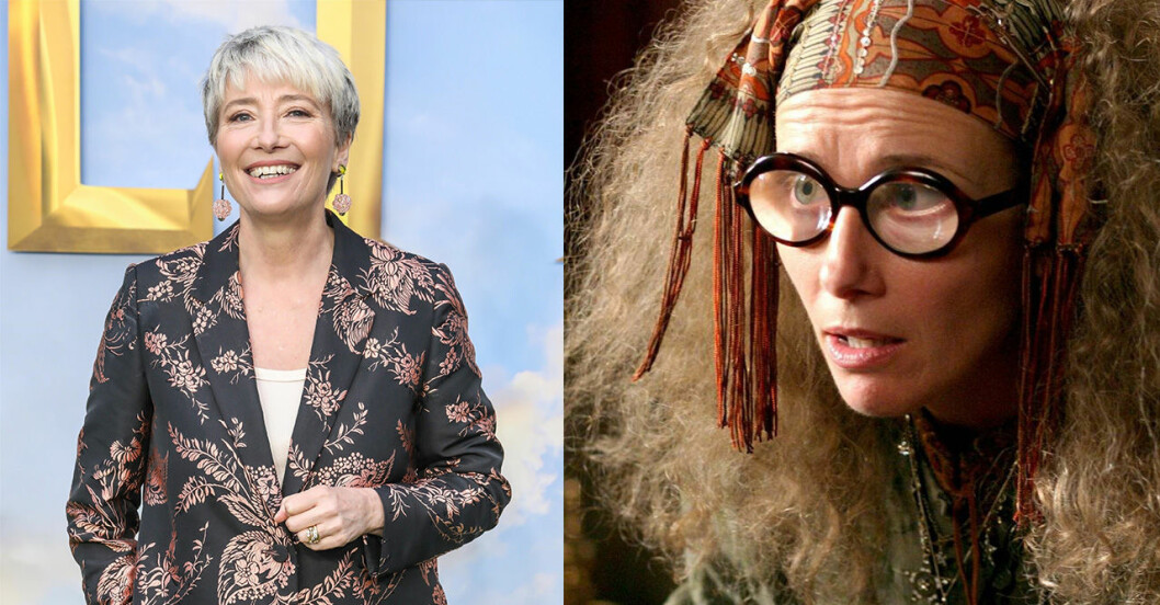Emma Thompson porträtterade Sybil Trelawney med den äran. Och jättetjocka glasögon. Emma Thompson i Harry Potter