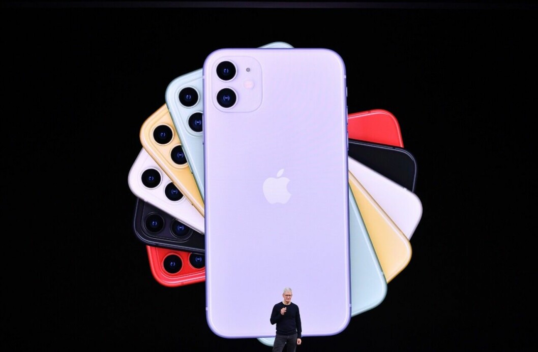 Apples VD Tim Cook på scen under presentationen av Iphone 11. En bild på Apples VD Tim Cook under presentationen av Iphone 11.