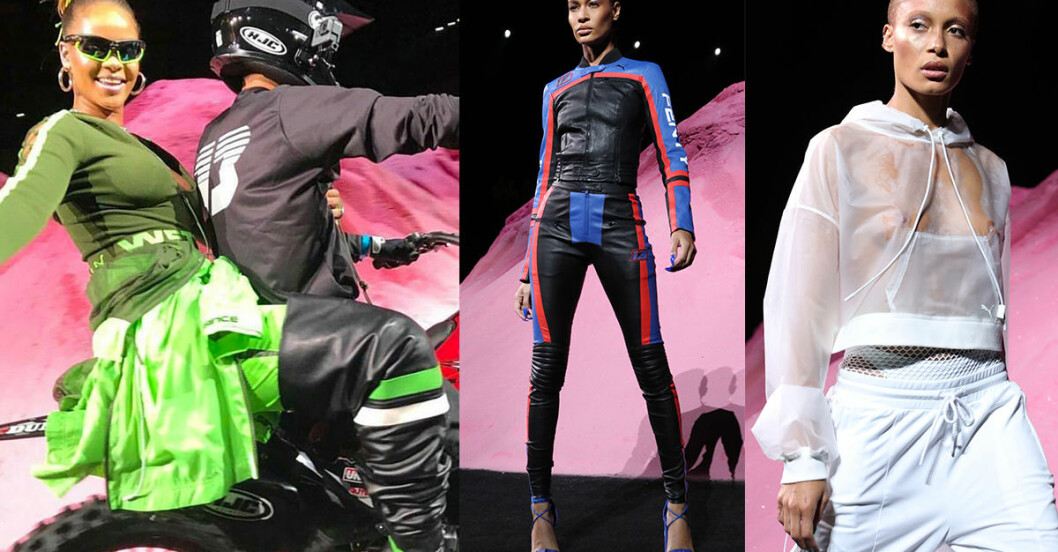 Rihanna lät stuntmän volta med motorcykel när hon visade sin nya klädkollektion