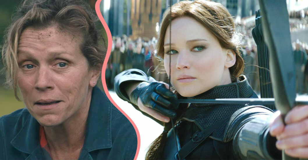 Två filmer med kvinnliga huvudroller: Hunger Games och Three Billboards Outside Ebbing Missouri.