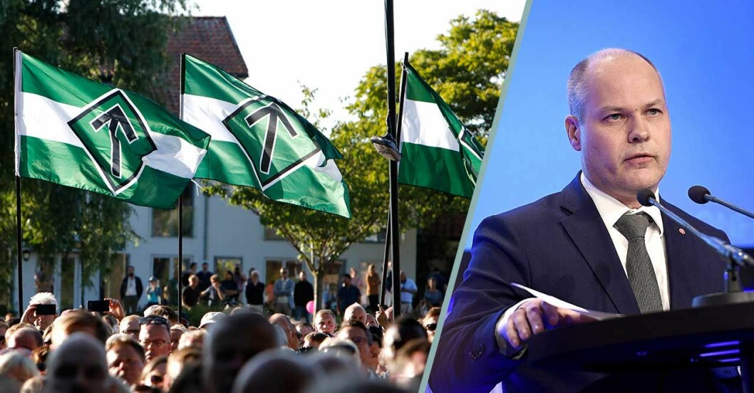 nordiska motståndsrörelsens flaggor och morgan johansson