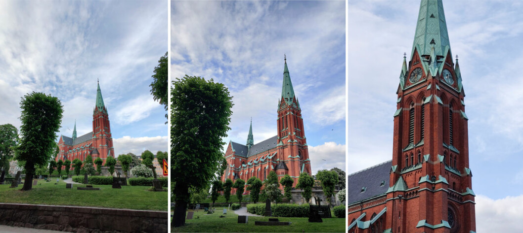 Här är tre bilder tagna från samma punkt men med olika linser: 1) vidvinkel, 2) vanlig och 3) telelins Oneplus 7 Pro har tre linser baktill på kameran
