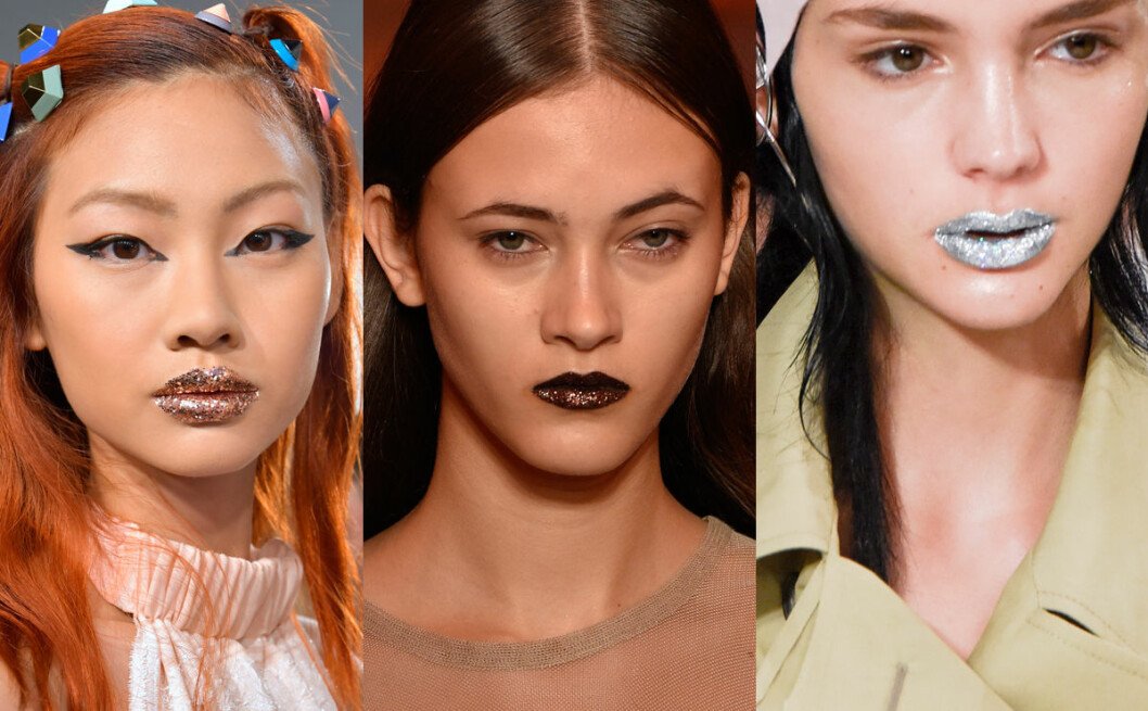 Glittriga läppar hos Fendi, DKNY och Maison Margiela SS17. vårens sminktrender glitterläppar 201