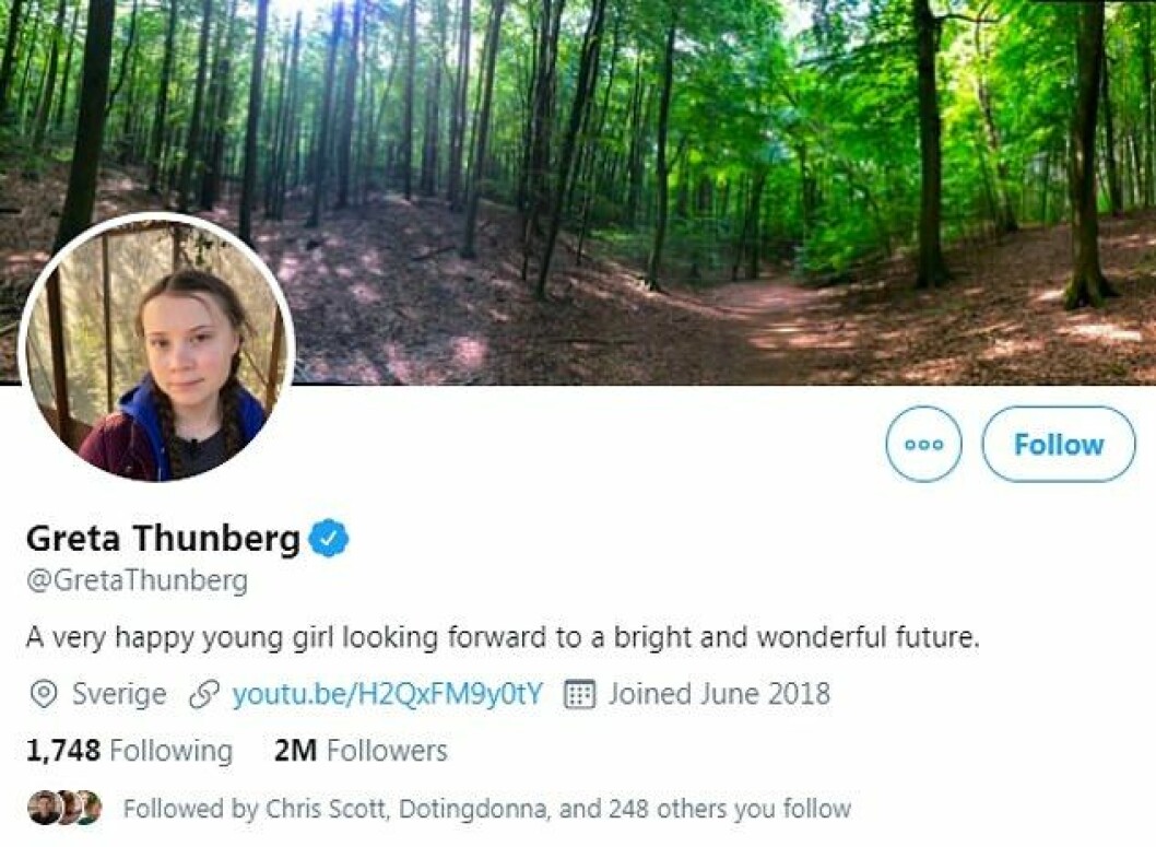 Greta Thunberg ändrar presentation på Twitter