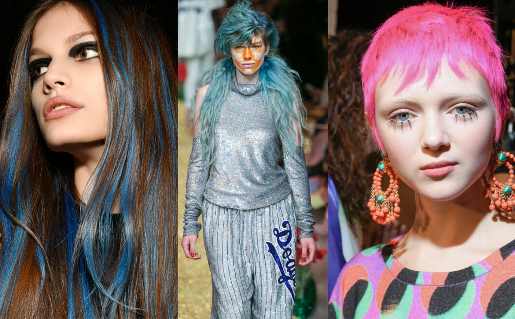 Versace, Ashish, Jeremy Scott hårtrender hösten 2017 färgstarkt