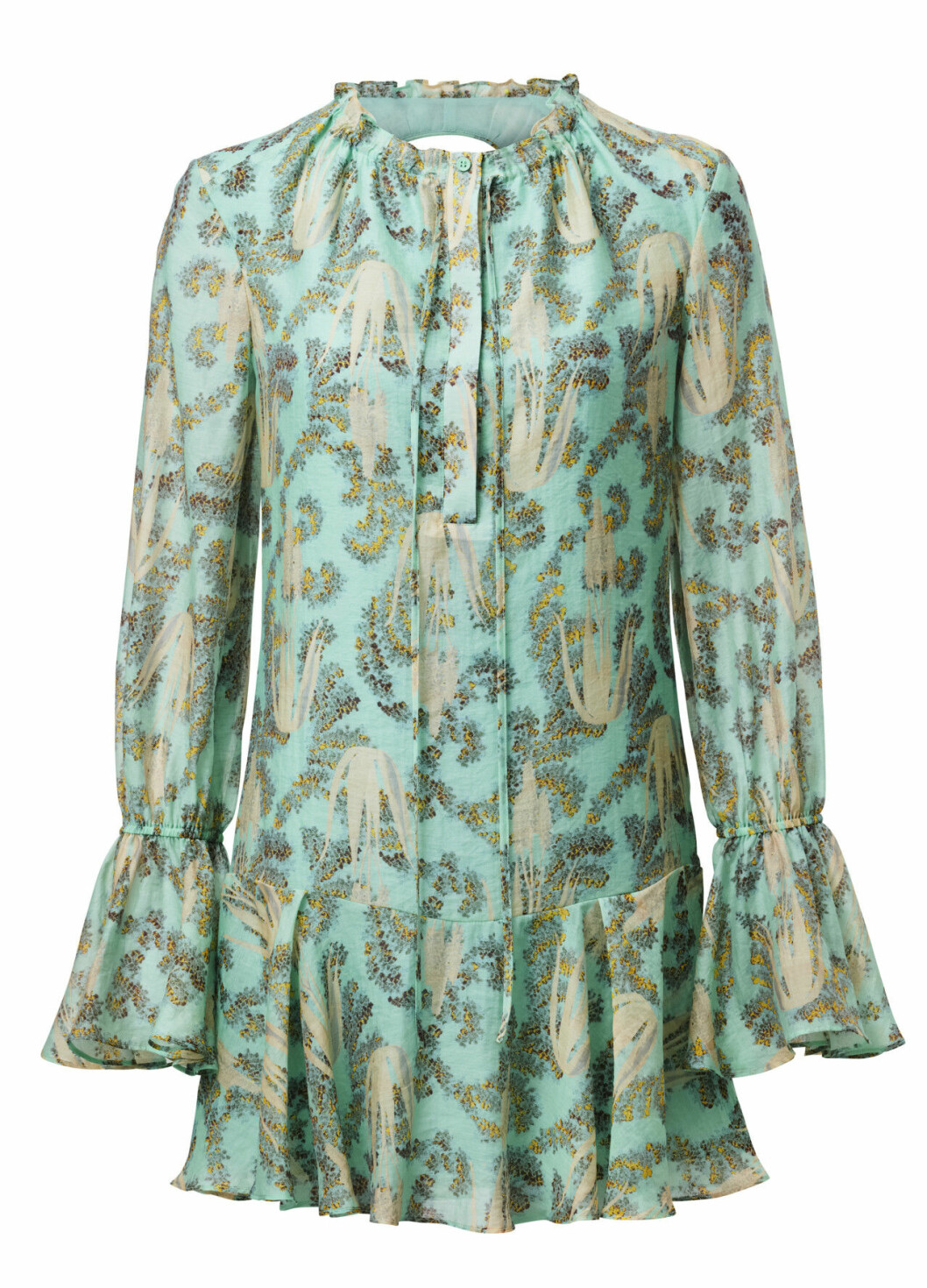 H&M Conscious Exclusive 2019 blågrön mönstrad klänning