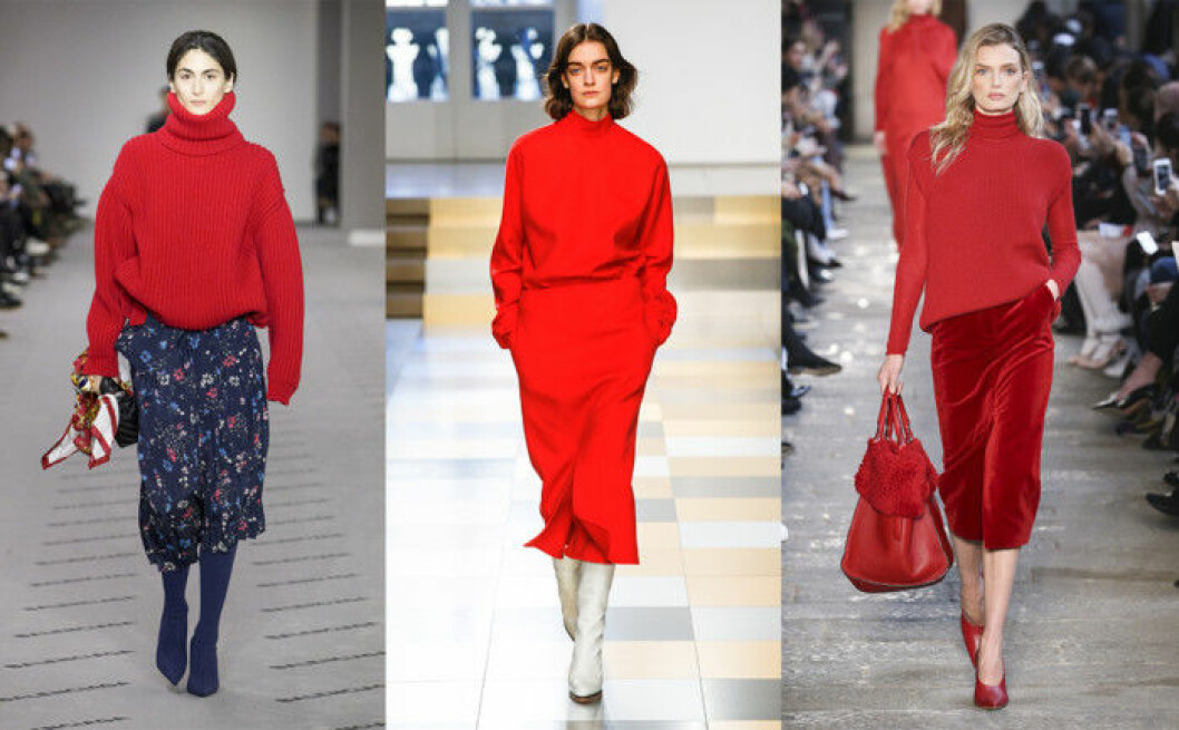 Rött mode hos Balenciaga, Jil Sander och Max Mara.