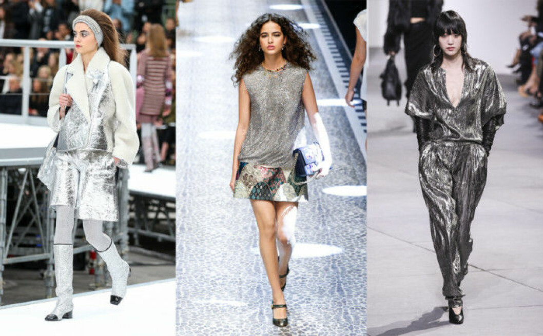 Silverfärgat mode från Chanel, Dolce & Gabbana och Michael Kors.