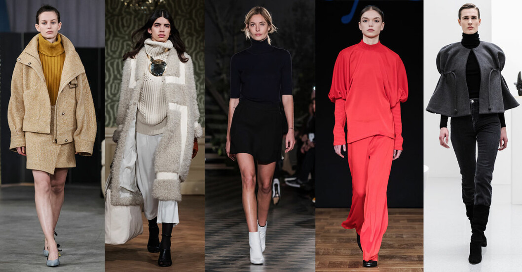 Hög krage på visningar signerade House of Dagmar, Rodebjer, Filippa K, Stylein och Totême.