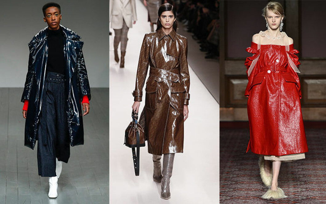 Högblankt material signerat Eudon Choi, Fendi och Simone Rocha på catwalken. Höstmode 2018 glansigt material