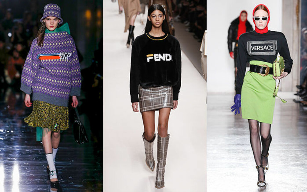 Prada, Fendi och Versace är några av de modehus som väljer att sätta sin logga på höstkollektionen. Höstmode 2018 trender loggor
