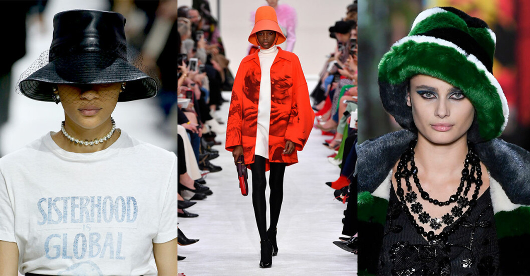 Dior, Valentino och Anna Sui är några av de modehus som fokuserar på huvudbonader till hösten 2019. Höstmode 2019 trender: Bucket hat dam