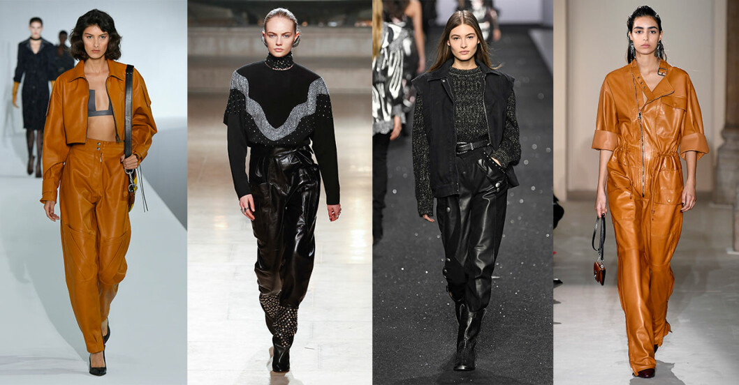Acne Studios, Isabel Marant, Alberta Ferretti och Salvatore Ferragamo satsar på skinn och läder till hösten 2019. Höstmode 2019 trender: Skinnbyxor och läder