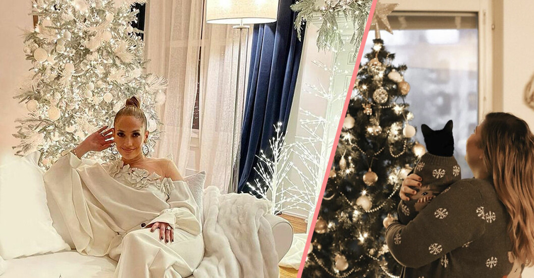 Jennifer Lopez och Linda-Marie Nilsson vid sina julgranar